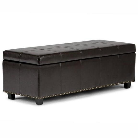Pemberly Row Contemporary Solid Wood Storage Bench in Brown