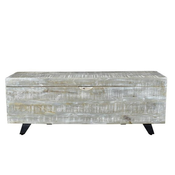 Pemberly Row Contemporary Solid Wood Storage Chest on Iron Base in Gray