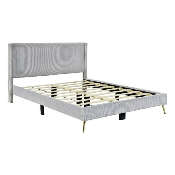 Pemberly Row Contemporary Solid Wood & Velvet Platform Queen Bed in Gray