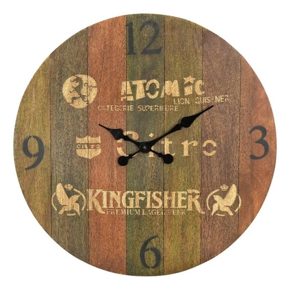 Pemberly Row Contemporary Solid Wood Wall Clock in Brown/Green