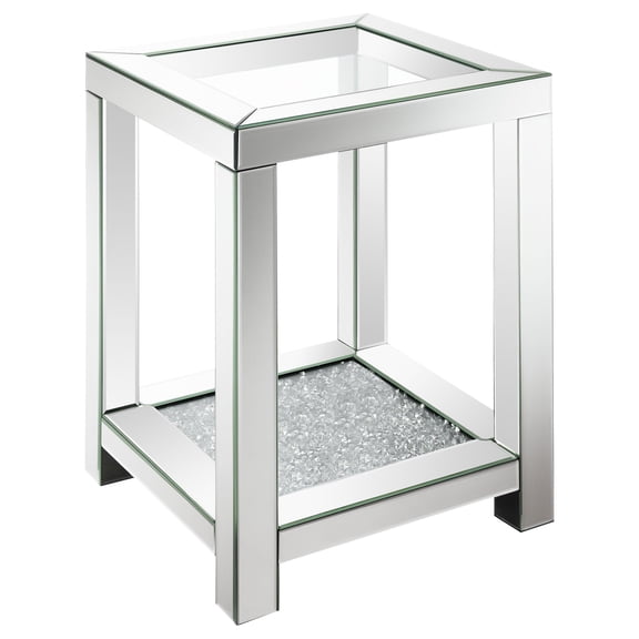 Pemberly Row Contemporary Square Glass Top Storage End Table in Mirrored