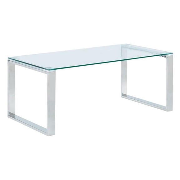 Pemberly Row Contemporary Stainless Steel and Glass Coffee Table Silver