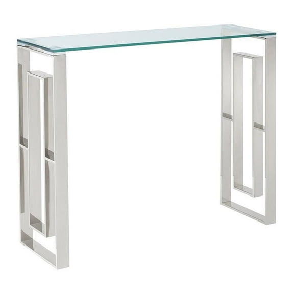 Pemberly Row Contemporary Stainless Steel and Glass ConsoleDesk Silver