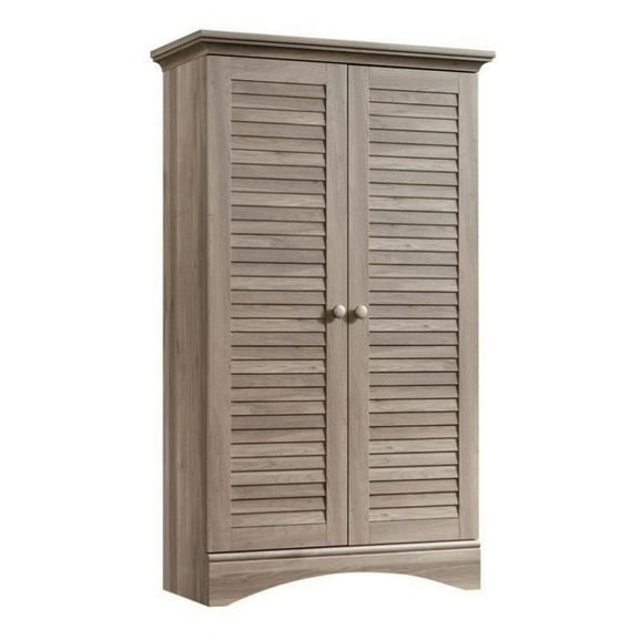 Pemberly Row Contemporary Storage Cabinet with Doors and 4 Adjustable Shelves in Salt Oak