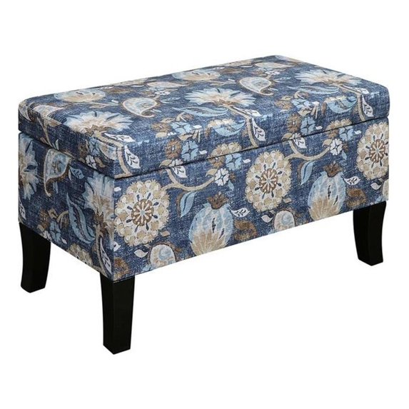 Pemberly Row Contemporary Storage Ottoman in Dark Blue Fabric