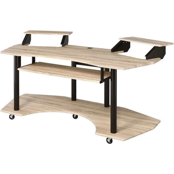Pemberly Row Contemporary Studio Music Recording Desk in Natural Oak