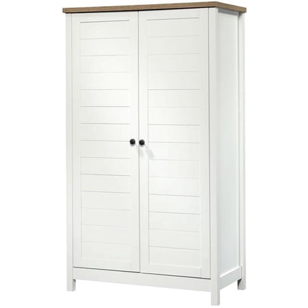 Pemberly Row Contemporary Tall Wood Storage Cabinet in Soft white