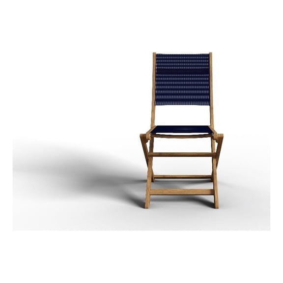 Pemberly Row Contemporary Teak Outdoor Folding Chair in Blue