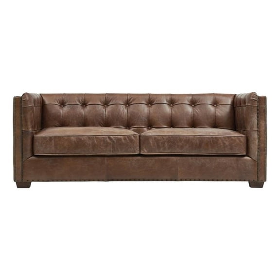 Pemberly Row Contemporary Top Grain Italian Leather Sofa in Bark Brown