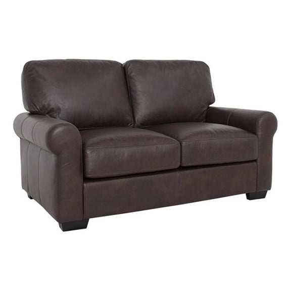 Pemberly Row Contemporary Top Grain Leather Love Seat in Dark Brown