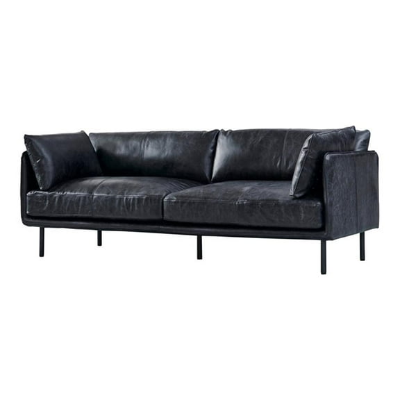 Pemberly Row Contemporary Top-grain Italian Leather Sofa in Slate