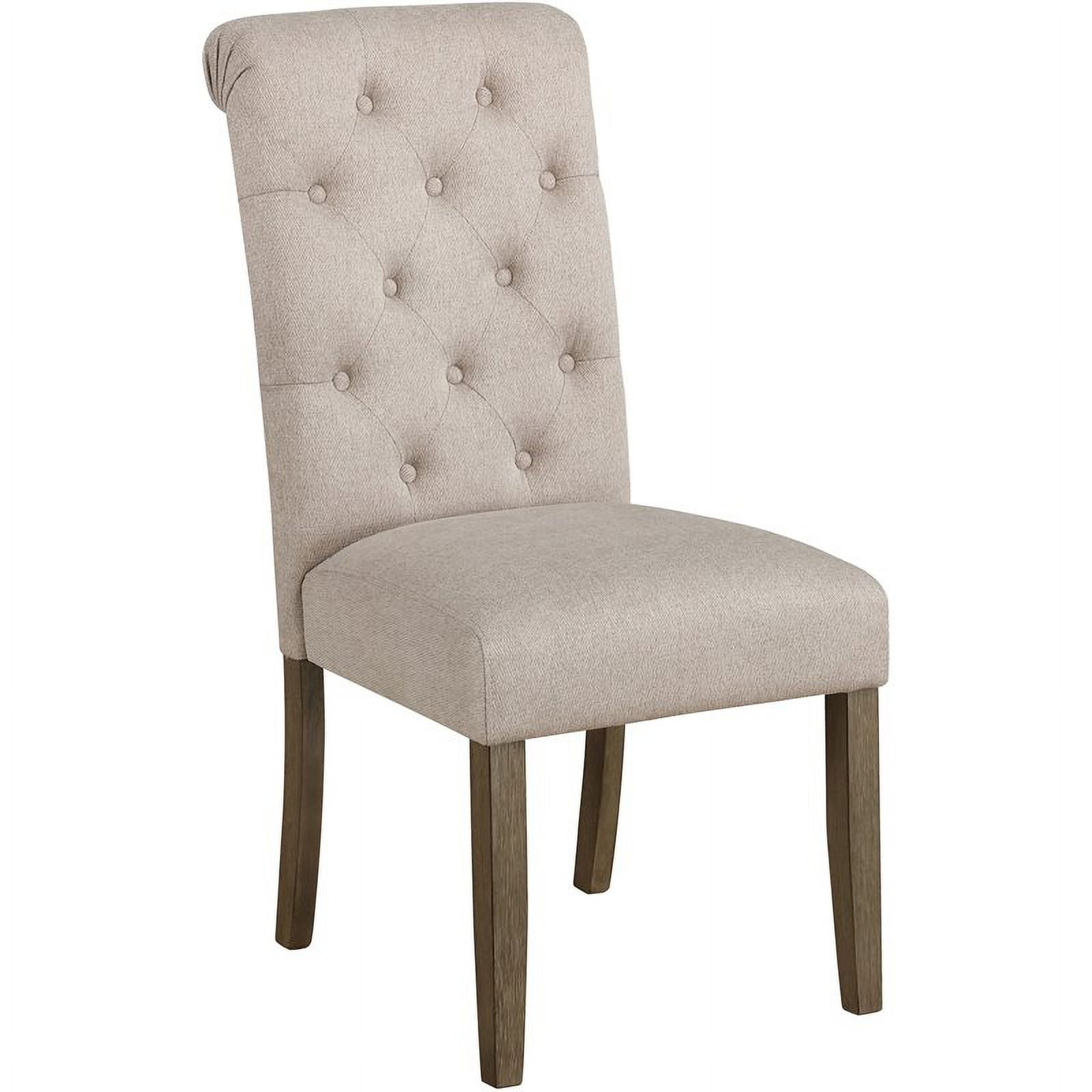 Elegant Beige Upholstered Parsons Side Chair with Rustic Wood Legs