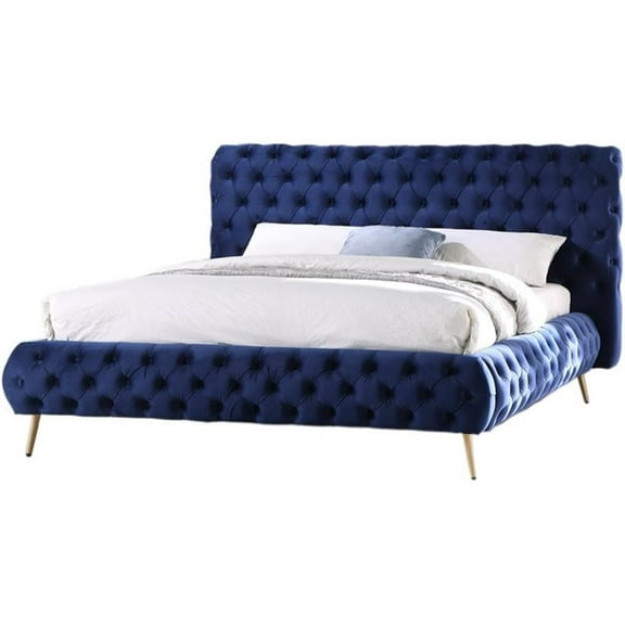 Pemberly Row Contemporary Tufted Fabric Platform King Bed in Blue