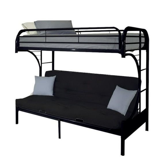 Pemberly Row Contemporary Twin XL over Queen and Futon Bunk Bed in Black