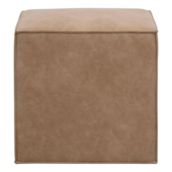 Pemberly Row Contemporary Upholstered Accent Cube 20" in Brown Fabric