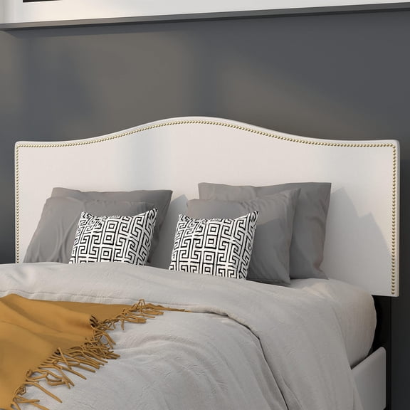 Pemberly Row Contemporary Upholstered Full Panel Headboard in White
