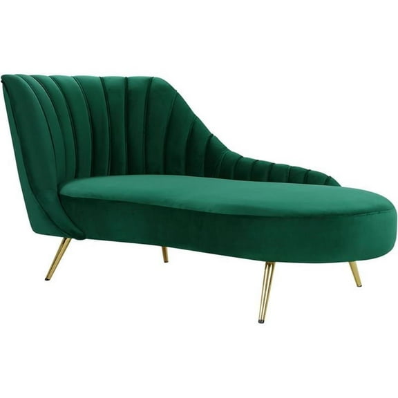 Pemberly Row Contemporary Upholstered Green Velvet Chaise - 74"W x 37.5"D x 35"H