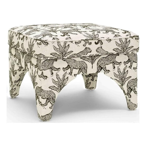 Pemberly Row Contemporary Upholstered Taupe Leopard Jacquard Ottoman