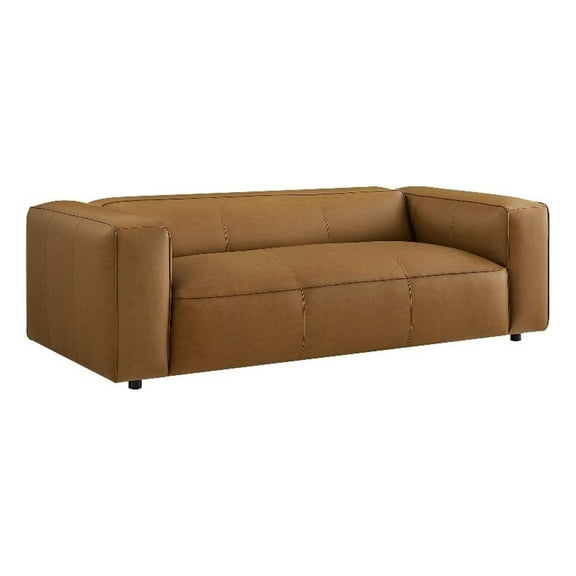 Pemberly Row Contemporary Upholstered Vegan Leather Sofa in Camel