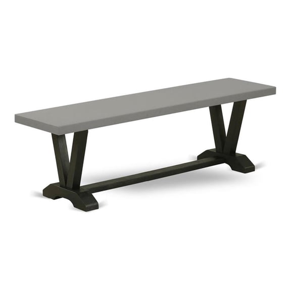 Pemberly Row Contemporary V-Style 15x60" Wood Dining Bench in Black/Gray