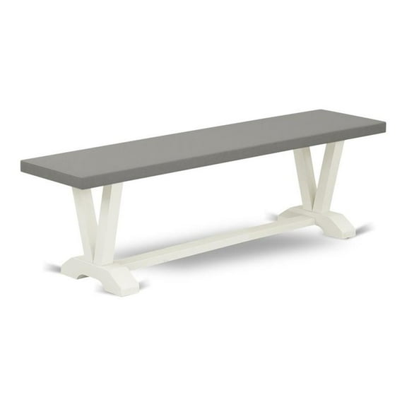 Pemberly Row Contemporary V-Style 15x60" Wood Dining Bench in White/Gray