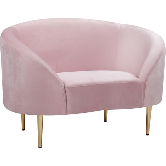 Pemberly Row Contemporary Velvet Accent Chair in Pink and Gold