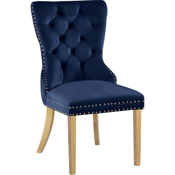 Pemberly Row Contemporary Velvet Dining Chair in Navy (Set of 2)