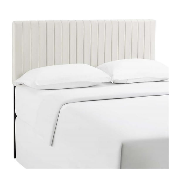 Pemberly Row Contemporary Velvet Full Queen Headboard in Ivory