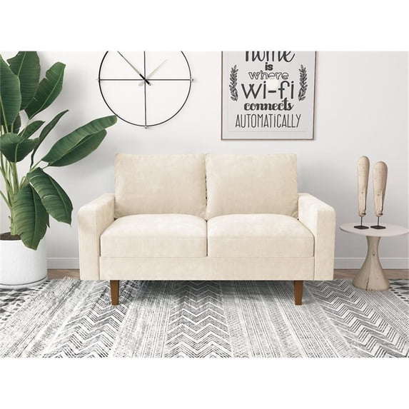 Pemberly Row Contemporary Velvet Living Room Loveseat in Beige