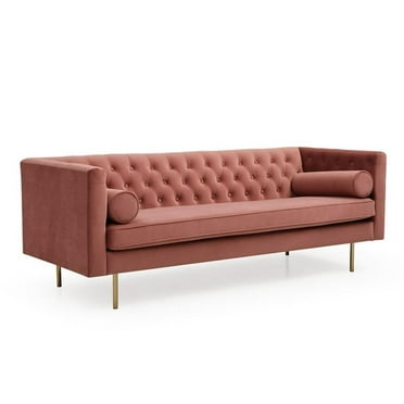 Pemberly Row Contemporary Velvet Mid-Century Modern Sofa in Blush