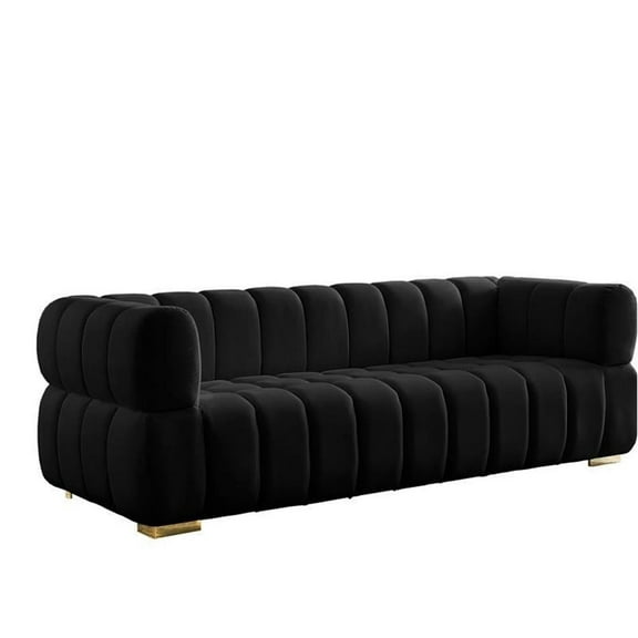 Pemberly Row Contemporary Velvet Sofa with 2 Sets of Legs in Black