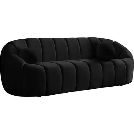 Pemberly Row Contemporary Velvet Sofa with Deep Channel Tufting in Black