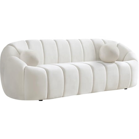 Pemberly Row Contemporary Velvet Sofa with Deep Channel Tufting in Cream
