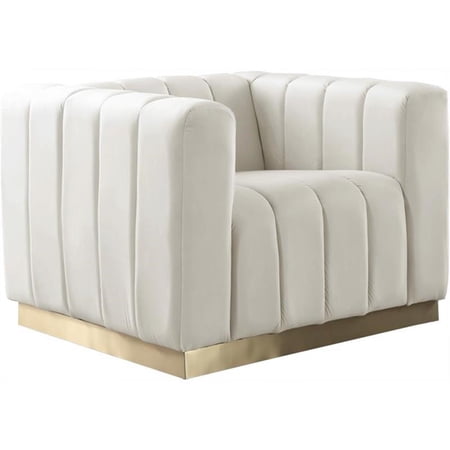 Pemberley Row Velvet Cream Chair Rectangular Deep Tufting 38.5"W x 34"D x 28"H Assembled