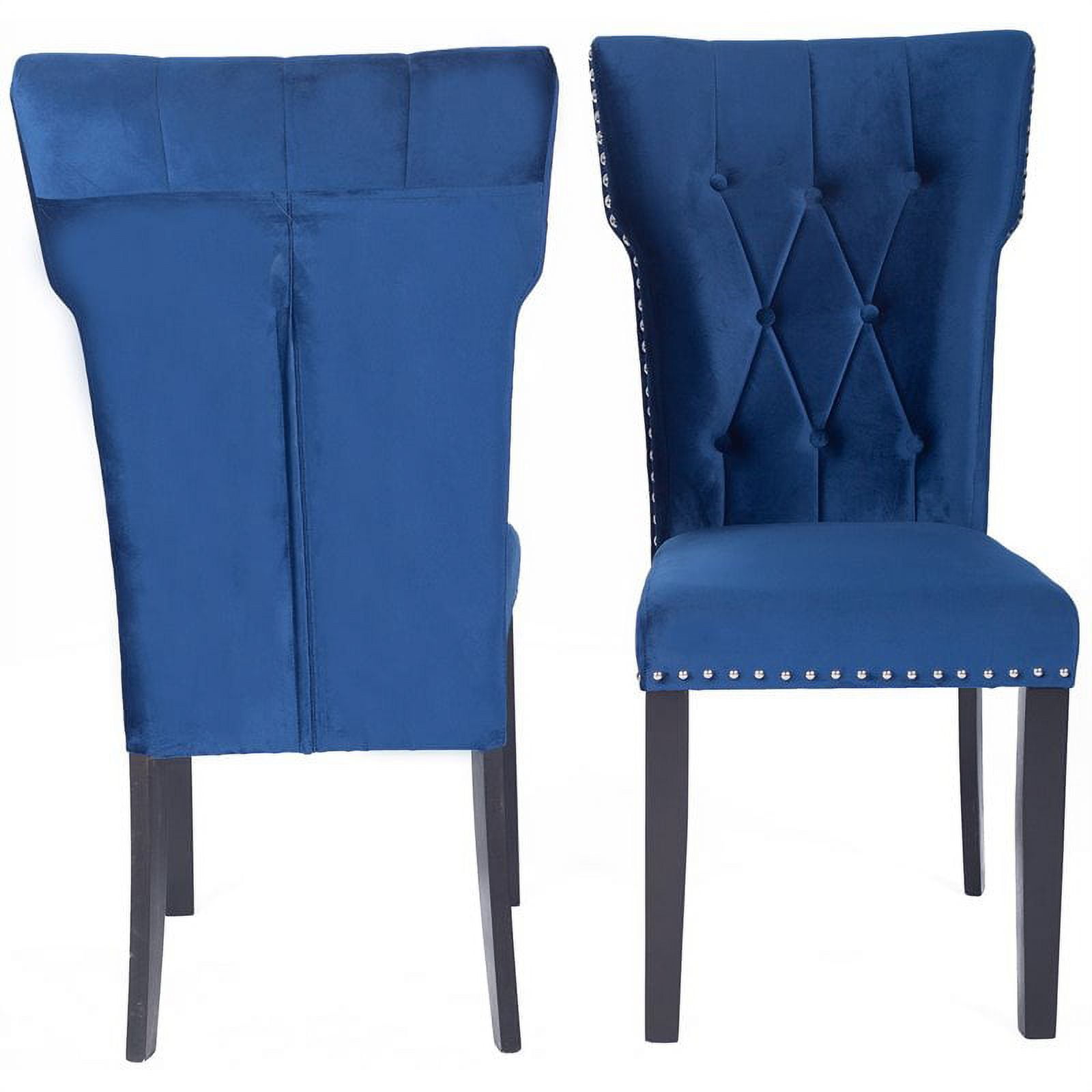 Pemberly Row Contemporary Velvet Tufted Dining Chair Set of 2 in Blue