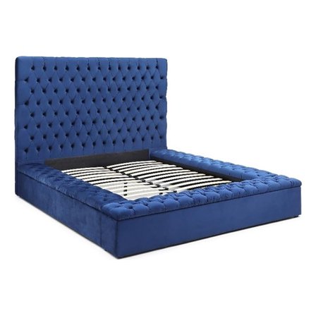 Pemberly Row Contemporary Velvet Upholstered Platform Queen Bed in Blue
