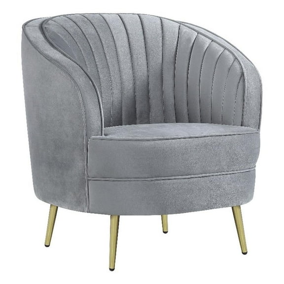 Pemberly Row Contemporary Velvet Upholstered Turfed Chair in Gray