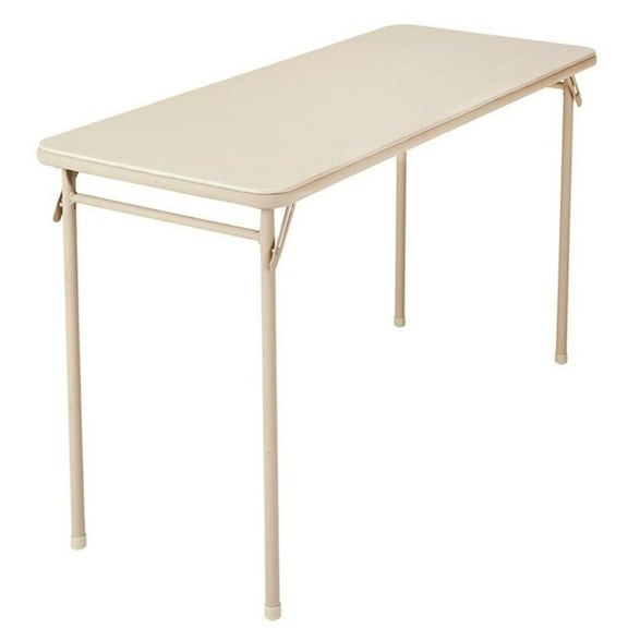 Pemberly Row Contemporary Vinyl Folding Table in Antique Linen