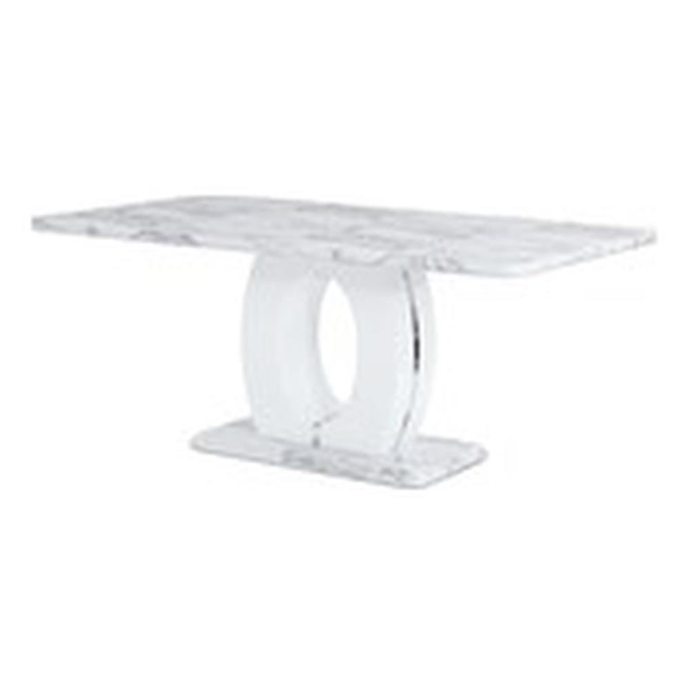 Pemberly Row Contemporary White Faux Marble Pedestal Base Dining Table ...
