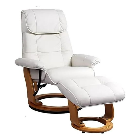 Pemberly Row Contemporary White Leather Swivel Recliner with Matching Ottoman