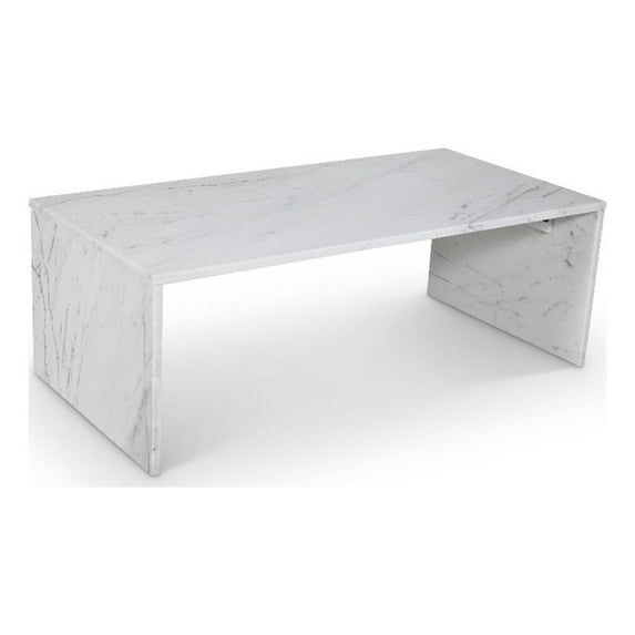 Pemberly Row Contemporary White Marble Coffee Table - 48"W x 24"D x 16.5"H