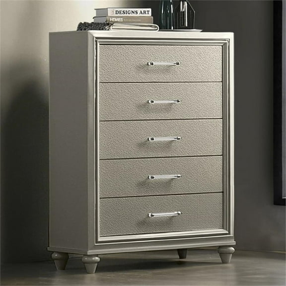 Pemberly Row Contemporary Wood 5-Drawer Chest in Silver Gray