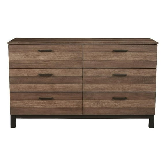 Pemberly Row Contemporary Wood 6 Drawer Dresser in Rustic Pine