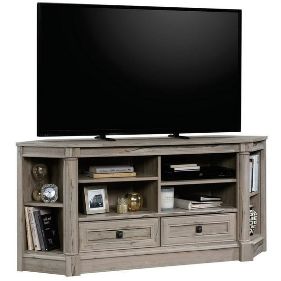 Pemberly Row Contemporary Wood 60" Corner TV Stand in Split Oak