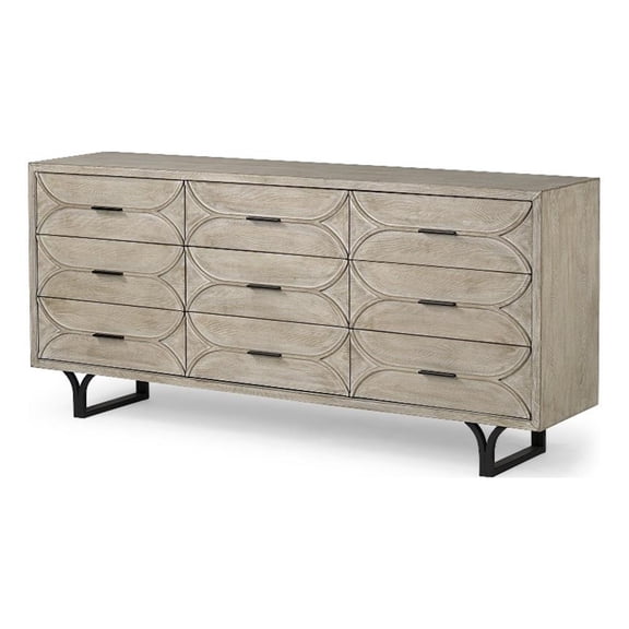 Pemberly Row Contemporary Wood 9 Drawer Sideboard in Black and Brown
