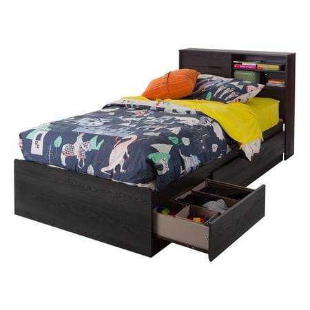 Pemberly Row Contemporary Wood Bed Set with Bed and Headboard Kit in Gray Oak