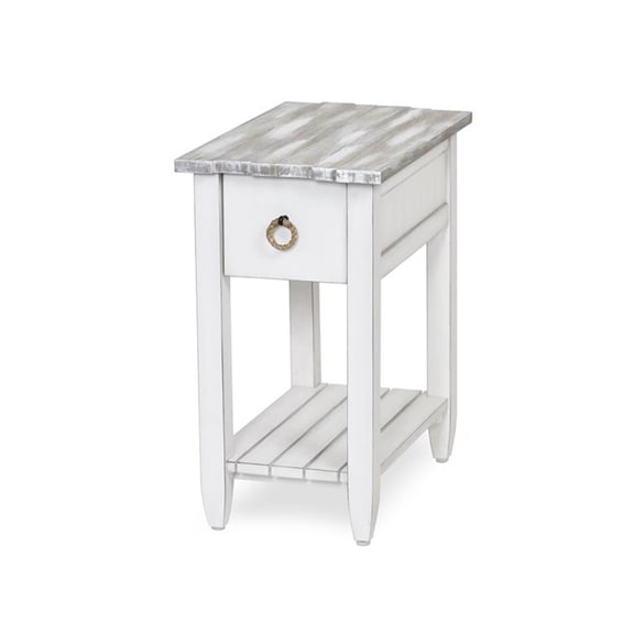 Pemberly Row Contemporary Wood Chairside Table with Drawer in White/Gray