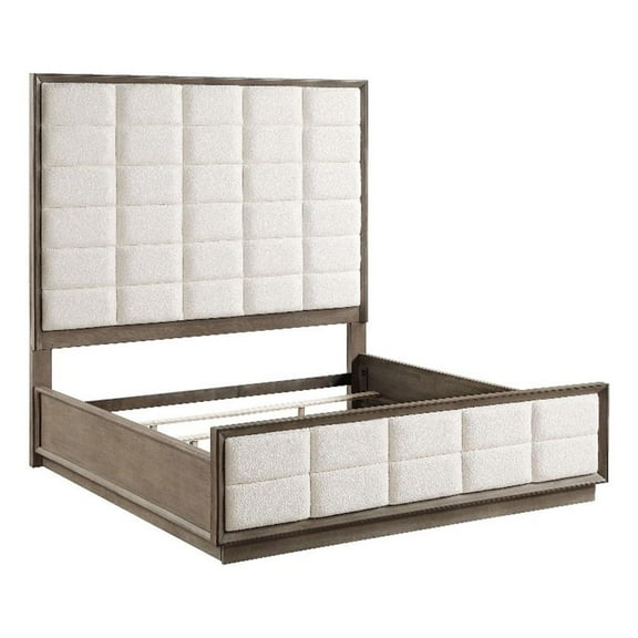 Pemberly Row Contemporary Wood Eastern King Panel Bed Taupe Oak and Cream