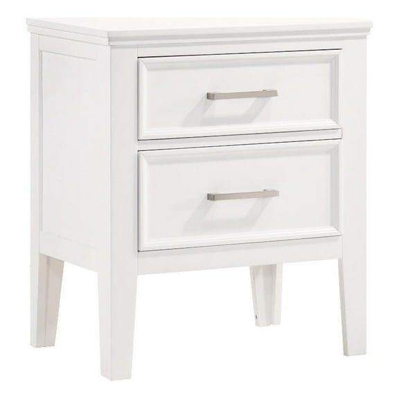Pemberly Row Contemporary Wood Nightstand with 2 Drawers in White