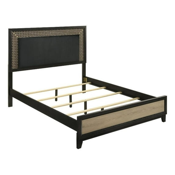 Pemberly Row Contemporary Wood Queen Bed in Light Brown and Black